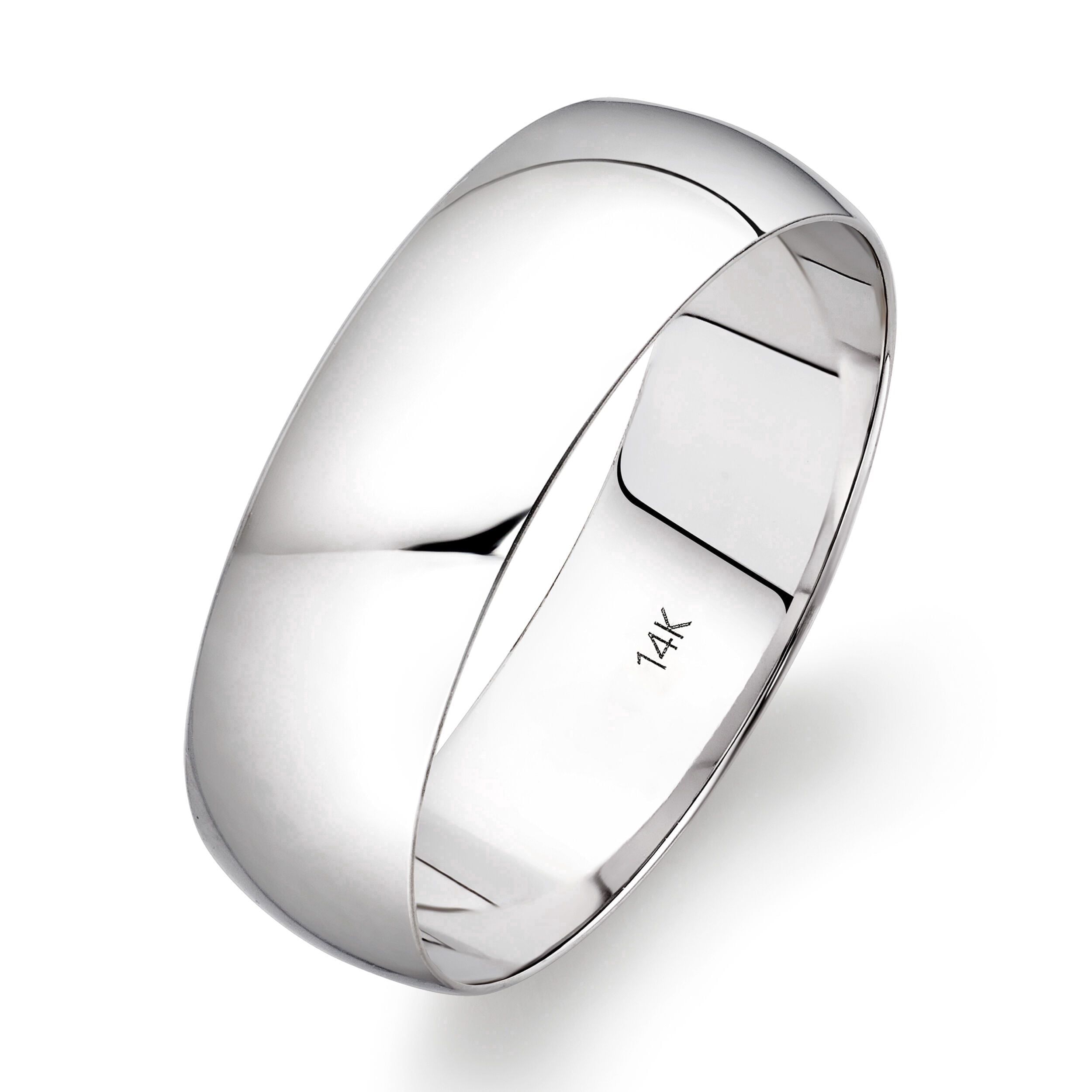 Men's 14K Solid Gold Wedding Band, 6mm, Classic Fit, High-Polish Ring, 14K White Gold (Stamped for Authenticity), Size 9