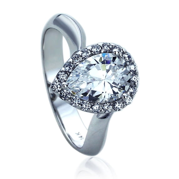 Men's 14K White Gold 2 Carat Pear Cut CZ Halo Wedding Engagement Ring