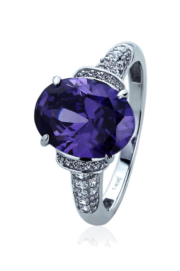 Men's 14K White Gold 5 Carat Oval Simulated Amethyst CZ Cocktail Ring
