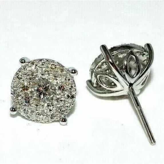 Men's 14K White Gold Plated 2Ct Round Lab Created Diamond Cluster Stud Earrings