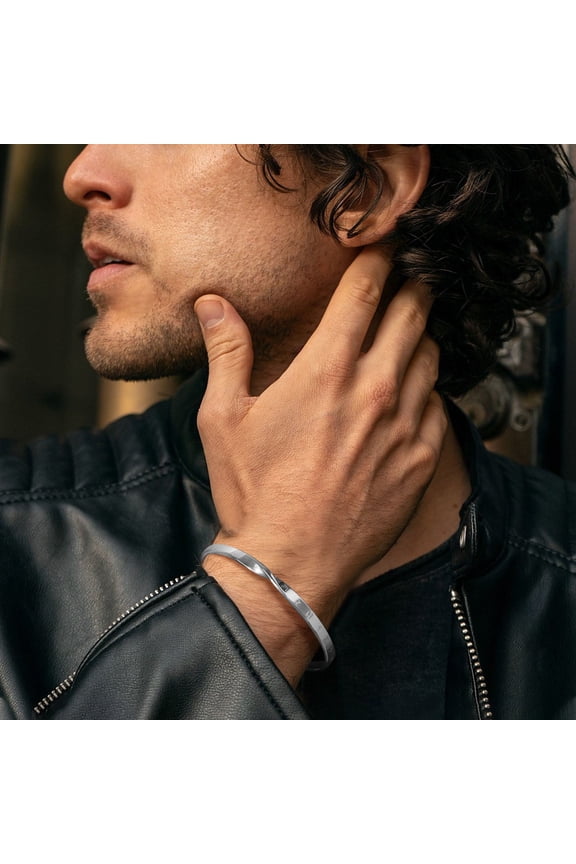 Men's 14K White Gold Solid Mobius Viking Twisted Bracelets,Minimalist Open Cuff Bangles Gifts for Male Boys Jewelry