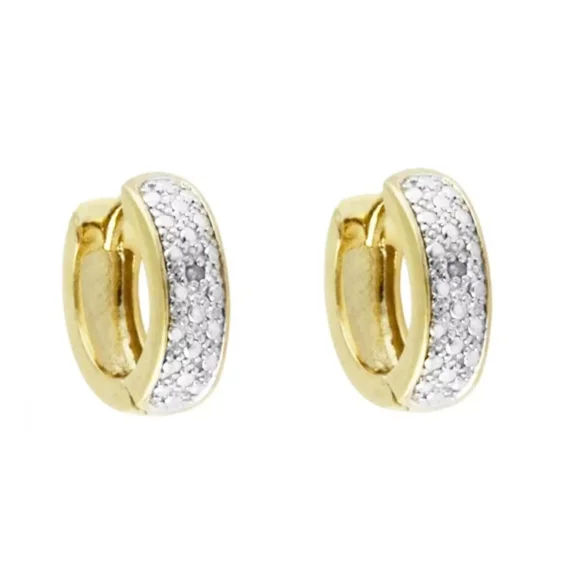 Men's 14K Yellow Gold Plated Sterling Silver Huggie Hoop Earrings with Round Simulated Diamonds Hypoallergenic & Stylish