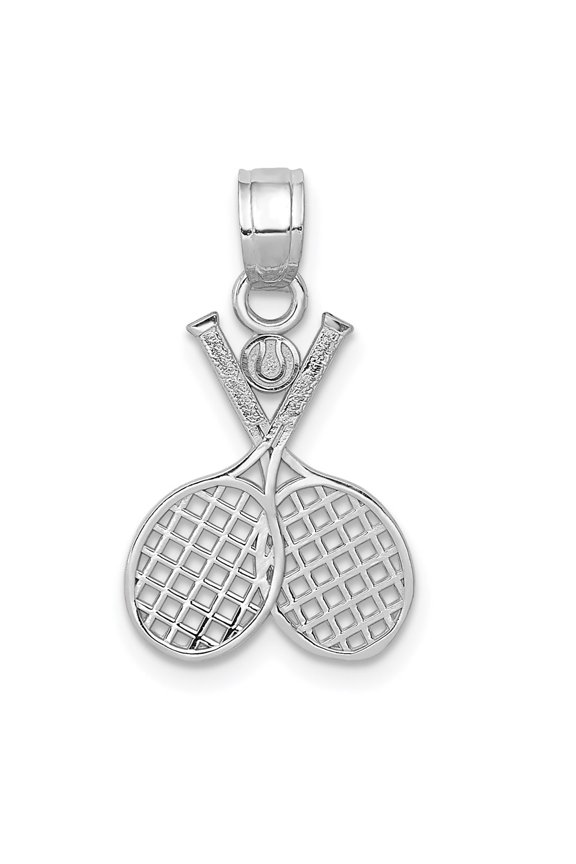 Men's 14k White Gold Double Tennis Racquet Charm Pendant Fine Jewelry For Men Gifts For Him