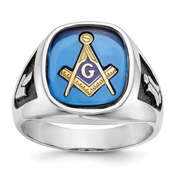 Men's 14k White Gold Enameled Synthetic Stone Masonic Ring Fine Jewelry For Men Gifts For Him, Size 10