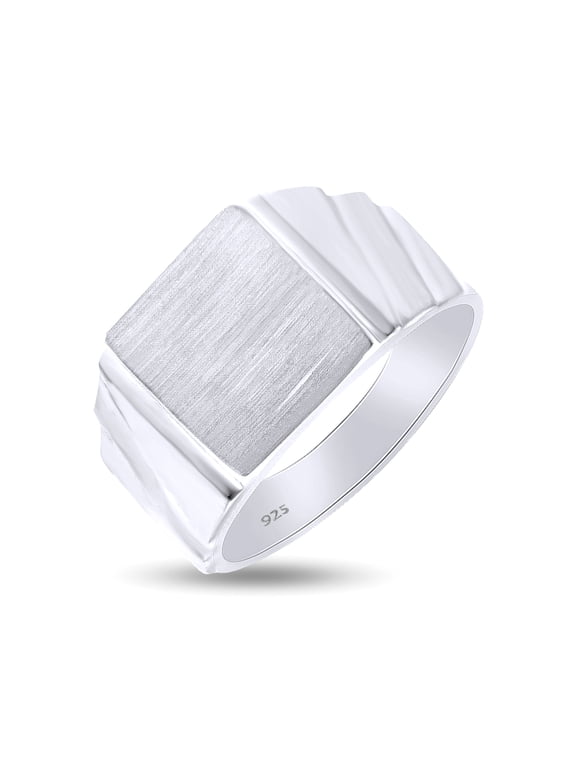 Men's 14k White Gold Plated Sterling Silver Signet Rings -The Unforgettable Silver Signet Ring, Ring Size- 7