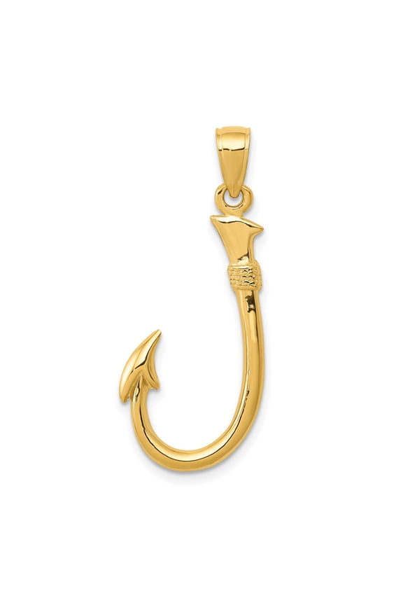 Men's 14k Yellow Gold 3-D Fishing Hook Pendant Fine Jewelry For Men Gifts For Him