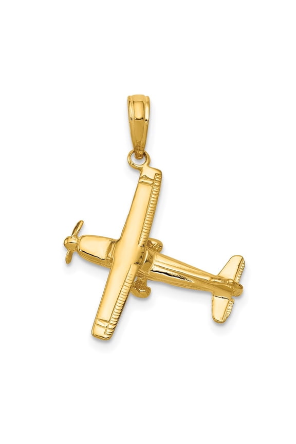 Men's 14k Yellow Gold 3-D High-Wing Airplane Pendant Fine Jewelry For Men Gifts For Him