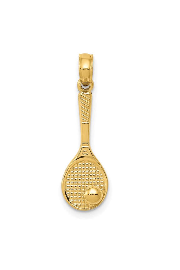 Men's 14k Yellow Gold Tennis Racquet and Ball Charm Pendant Fine Jewelry For Men Gifts For Him
