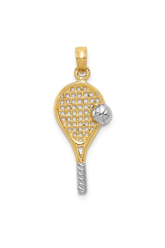 Men's 14k Yellow Gold with Rhodium Plated Tennis Racquet Pendant Fine Jewelry For Men Gifts For Him