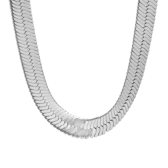 Men's 14mm Large Rhodium Plated Flat Herringbone Chain Necklace, 40 inches