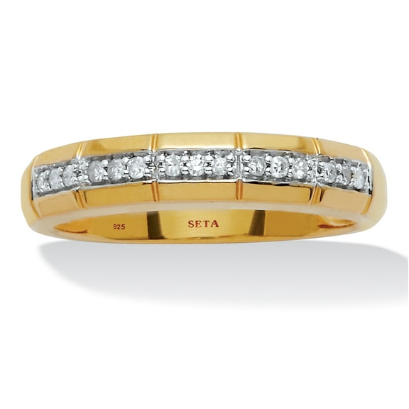 Men's .15 TCW Diamond 18K Gold-Plated Sterling Silver Slit Band Ring