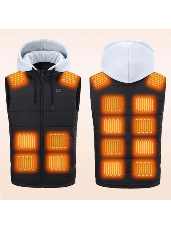 Men's 15-Zone Heated Vest Dual Control Detachable Hood, Lightweight Jacket USB Charging for Outdoor Work Hiking (Battery Not Included)