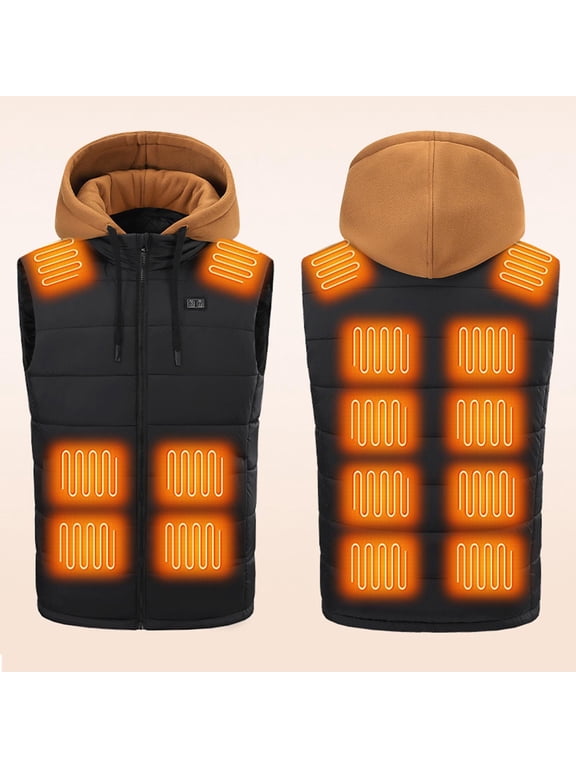 Men's 15-Zone Heated Vest Dual Control Detachable Hood, Lightweight Jacket USB Charging for Outdoor Work Hiking (Battery Not Included)