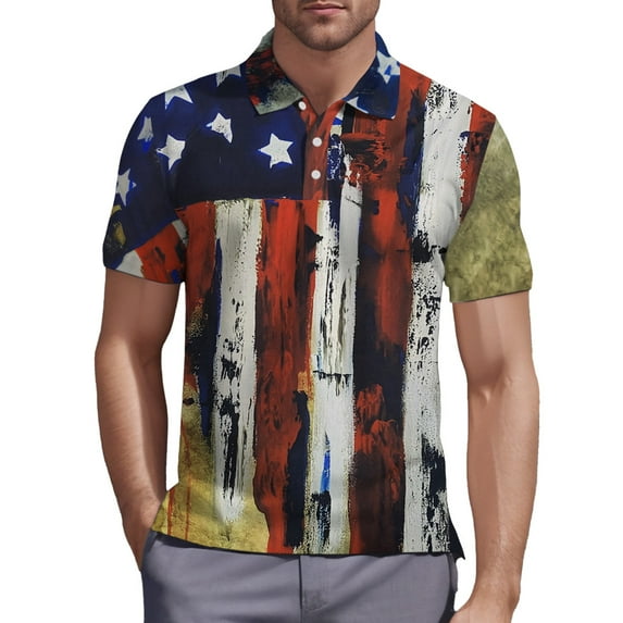 Men's 1776 Independence Day American Flag Short Sleeve Polo Golf T Shirt Graphic Stretch Casual Raglan Golf Polos for Men Multicolor L