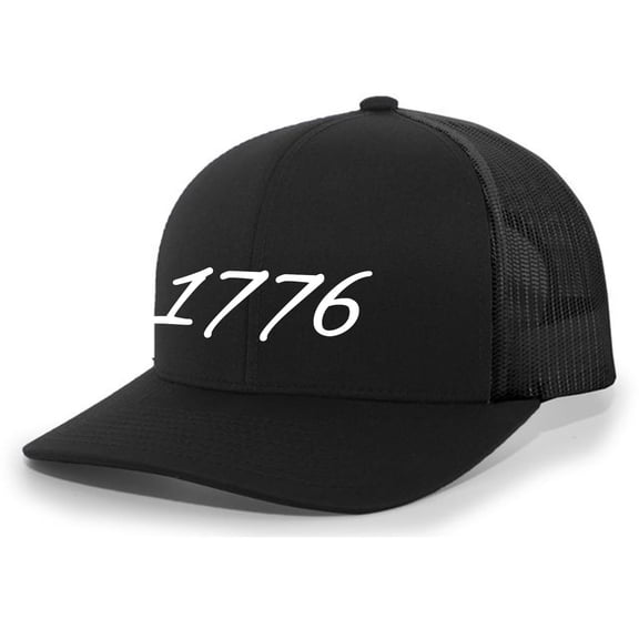 Men's 1776 United States of America Patriotic Embroidered Mesh Back Trucker Hat, Black/Black