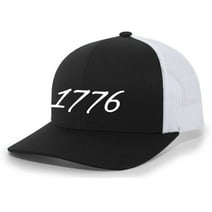 Men's 1776 United States of America Patriotic Embroidered Mesh Back Trucker Hat, Black/White