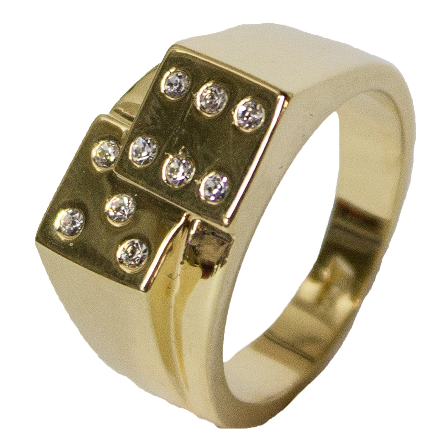 Men's 18 Kt Gold Plated Dress Ring Dice with CZ 071 (12) 