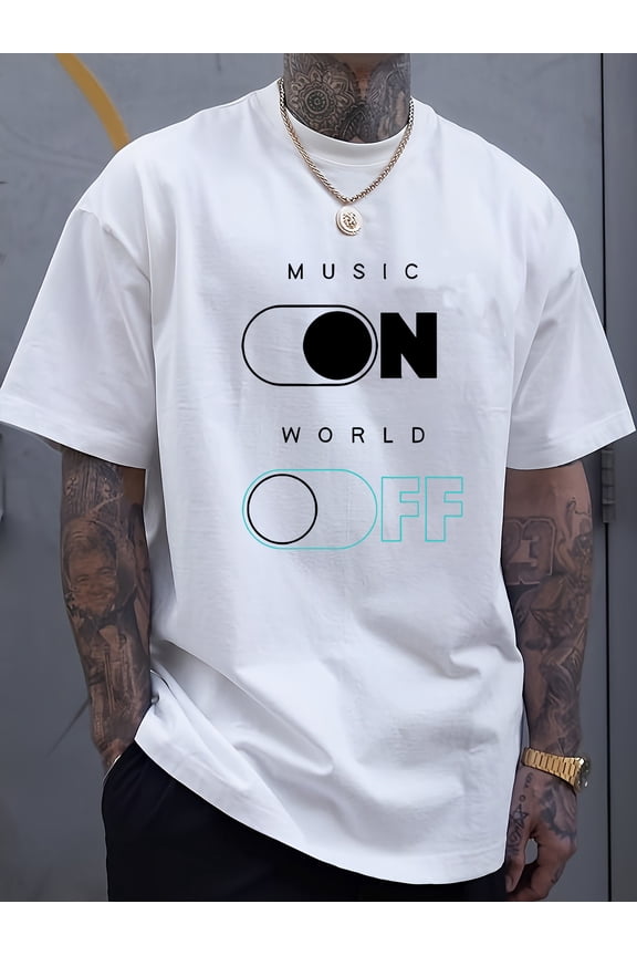 Men's 180G Pure Cotton Music Switch Graphic T-Shirt - Black Short Sleeve Crew Neck Tee with "thable & Comfortable for Casual Attire, Travel Friendly Top | Trendy Switch Design | Breathable Material