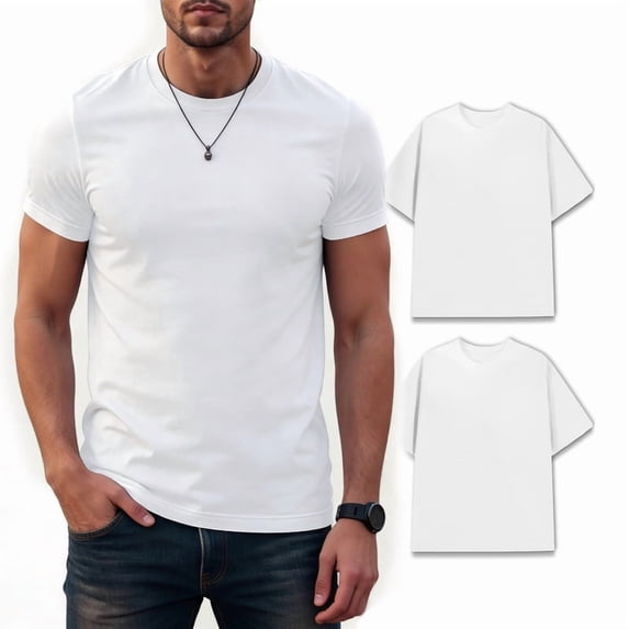 Men’s 180GSM Heavyweight Cotton Crew Neck Tee Solid Basic Soft Durable Casual Shirts S-3XL, 2 Pack