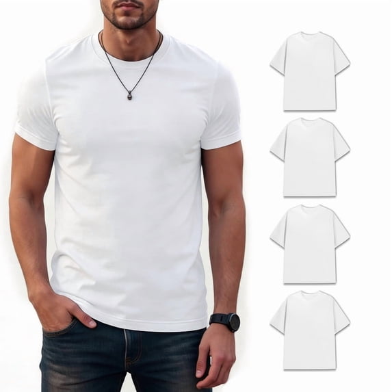 Men’s 180GSM Heavyweight Cotton Crew Neck Tee Solid Basic Soft Durable Casual Shirts S-3XL, 4 Pack
