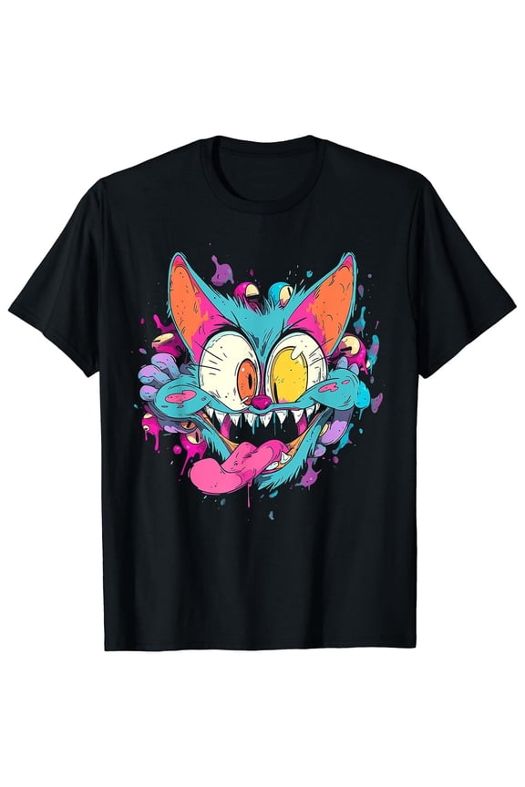 Men's 180g Cotton T-Shirt - 90s Retro Funky Cat Graphic Tee with Vibrant Geometricirt, Quirky Alt Aesthetic Gift for Men, Vintage Tshirt, Casual Attire, Quirky Print, Artistic Design, Durable Fabric