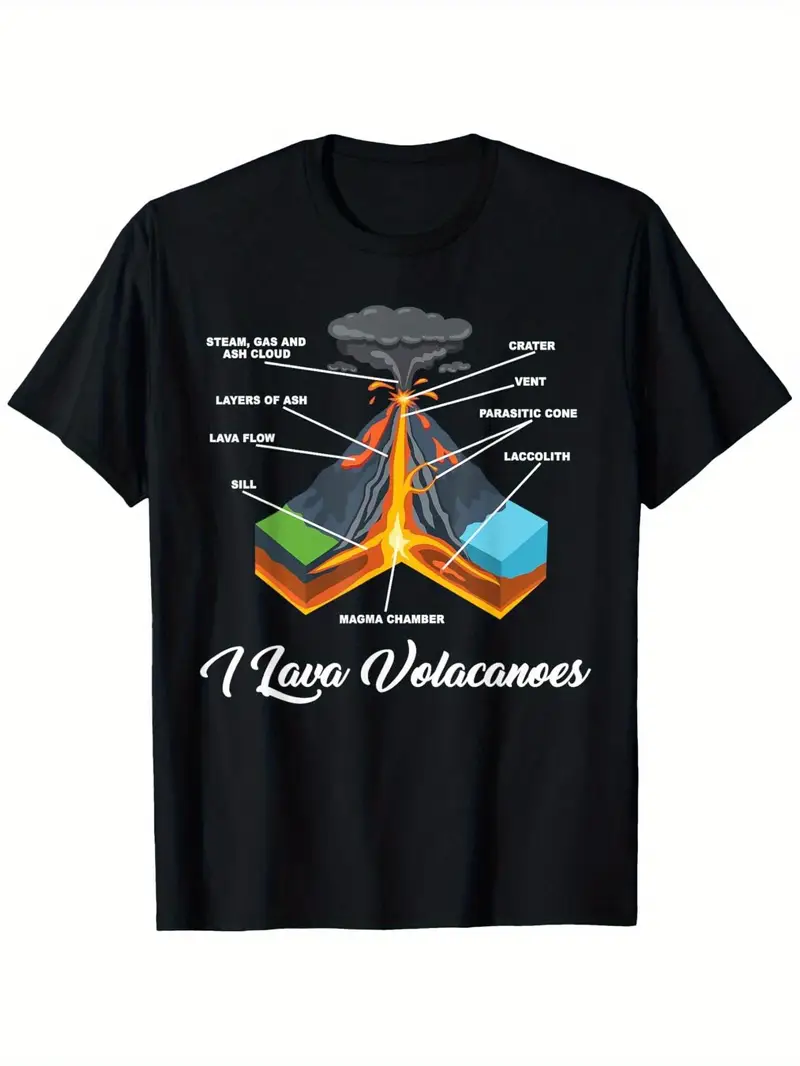 Men's 180g Heavyweight Cotton Volcano & Volcanoes Graphic T-Shirt ...