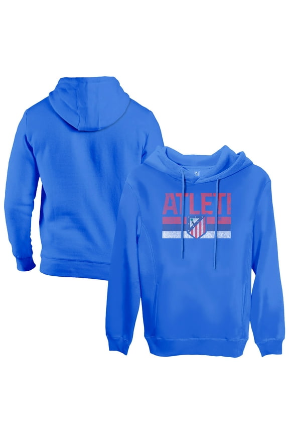 Men's 1863FC  Blue Atletico de Madrid Retro Stripes Fleece Pullover Hoodie