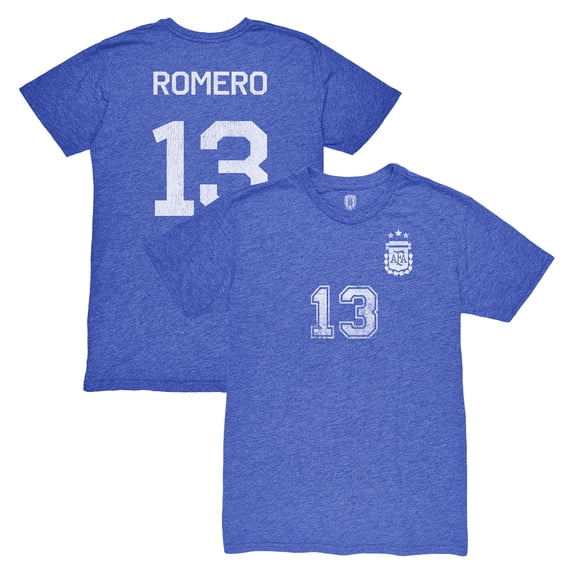 Men's 1863FC Cristian Romero Blue Argentina National Team Player Vintage Tri-Blend T-Shirt