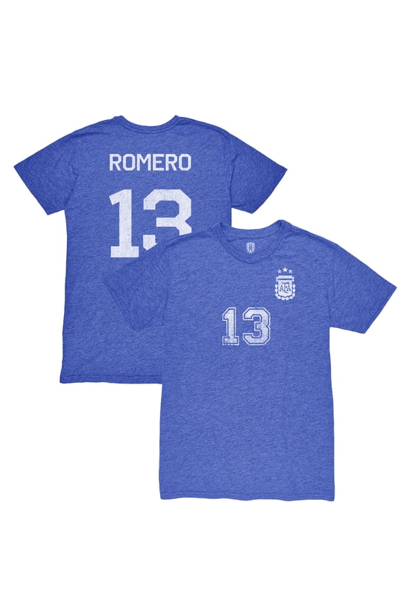 Men's 1863FC Cristian Romero Blue Argentina National Team Player Vintage Tri-Blend T-Shirt