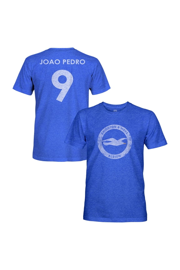 Men's 1863FC Jo-o Pedro Blue Brighton and Hove Albion Player Name & Number Vintage Tri-Blend T-Shirt