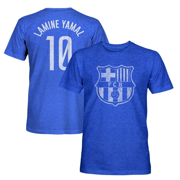 Men's 1863FC Lamine Yamal Heather Royal Barcelona Player Name & Number Twisted Tri-Blend Slub T-Shirt