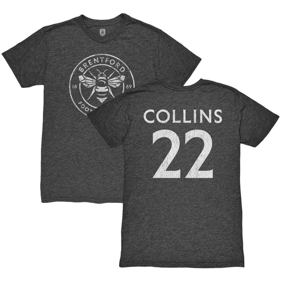 Men's 1863FC Nathan Collins Black Brentford FC Player Vintage Tri-Blend T-Shirt