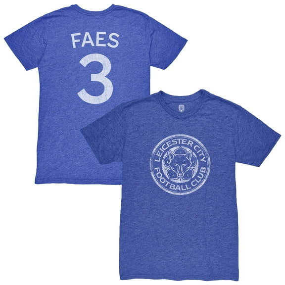 Men's 1863FC Wout Faes Blue Leicester City Vintage Player Name & Number Tri-blend T-Shirt