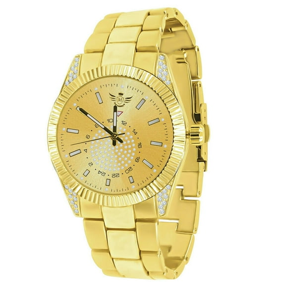 Men's 18K Gold Over Simulated Diamond Solid Steel Back Presidential Watch 40mm