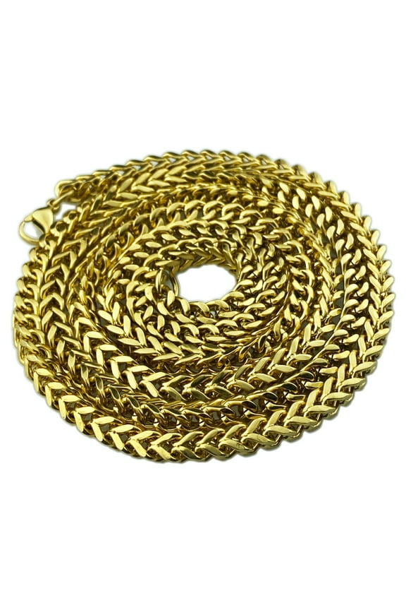 Men's 18K Gold Plated Solid Stainless Steel Franco Chain Heavy 36" Inch x 5MM Thick Necklace
