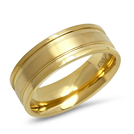 Men's 18K Gold Plated Stainless Steel Band Ring With Matte Inlay