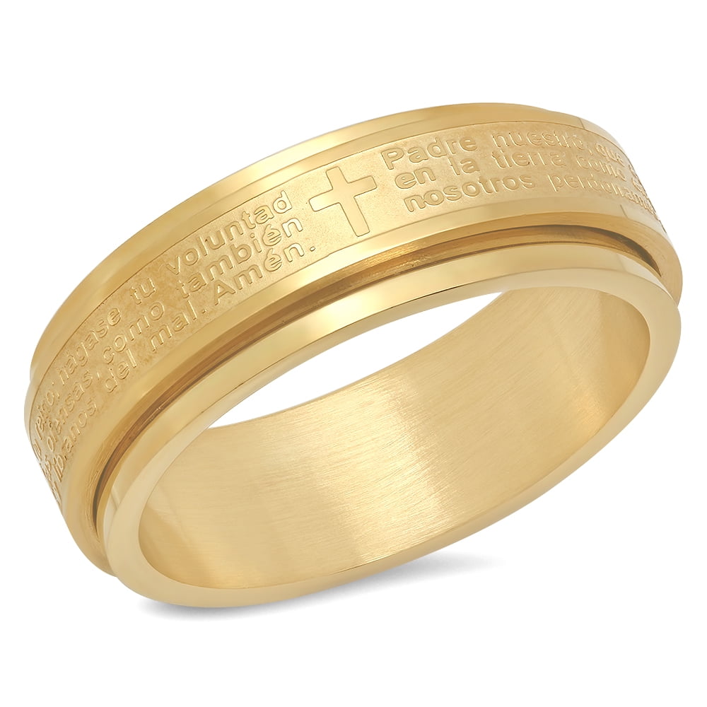 Men's 18K Gold Plated Stainless Steel Padre Nuestro Prayer Spinner Ring