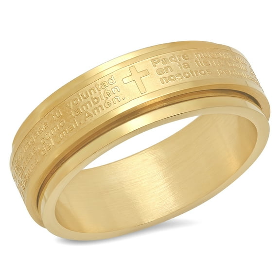 Men's 18K Gold Plated Stainless Steel Padre Nuestro Prayer Spinner Ring