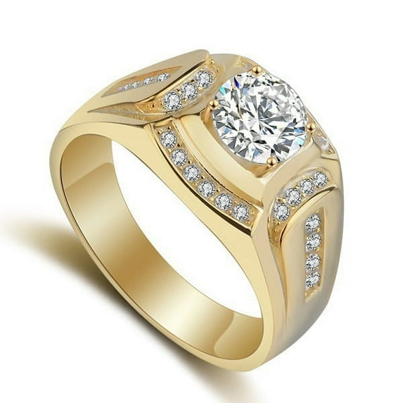 Men's 18K Gold Plated Wedding Engagement Cubic Zirconia Diamond Ring