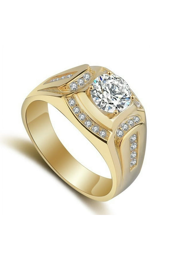 Men's 18K Gold Plated Wedding Engagement Cubic Zirconia Diamond Ring