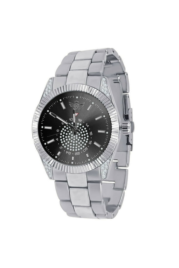Men's 18K White Gold Black Dial Gold Over Simulated Diamond Solid Steel Back Presidential Watch 40mm