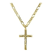 DEALINM Men's 18K Yellow Gold Plated Crucifix Cross Necklace With 24in Curb Chain