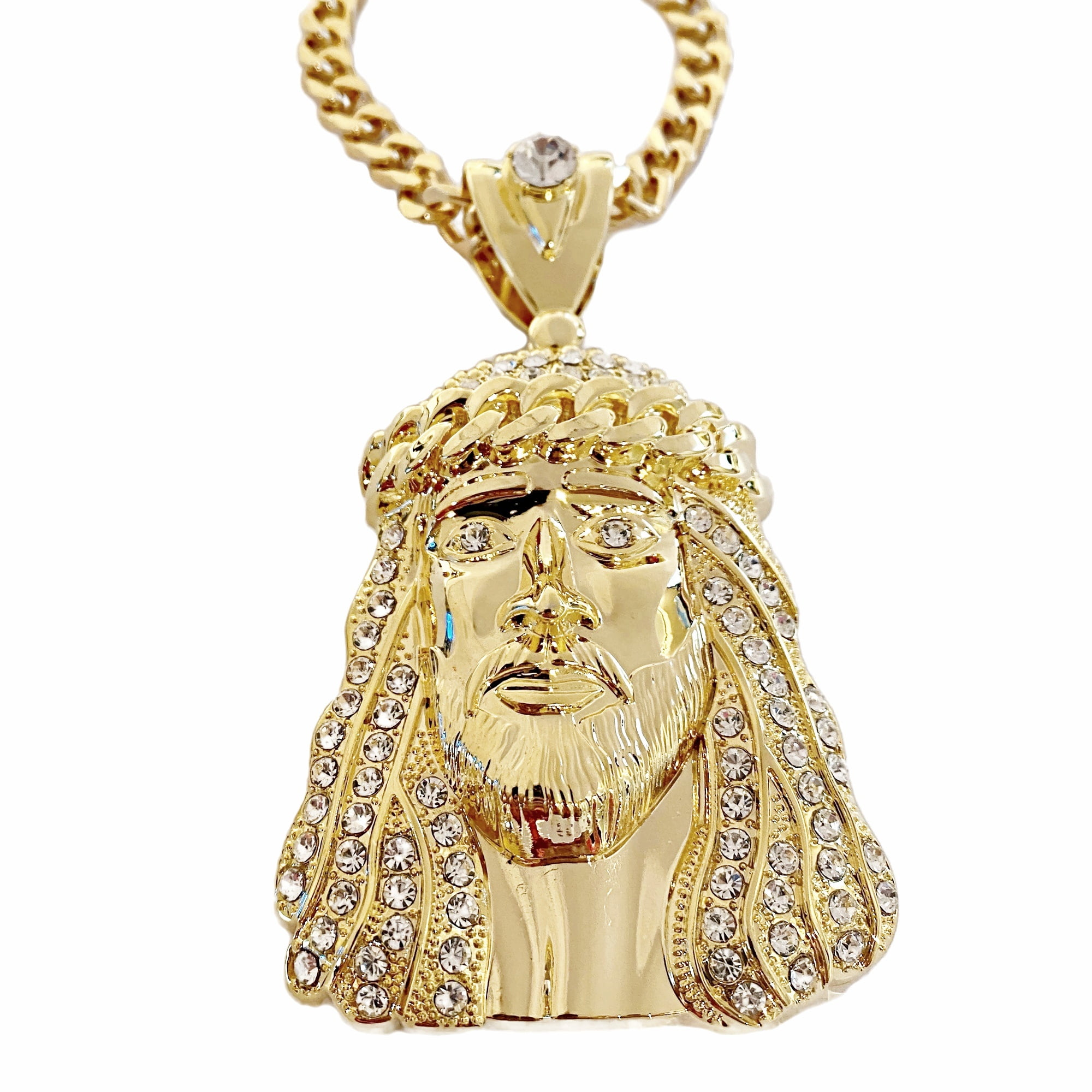 Jesus Head Chain Micro Pave Iced Bling Gold Finish 24