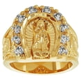 thumbnail image 1 of Men's 18mm 14k Yellow Gold Plated White Cubic Zirconia Virgin Mary Ring, Size 13 + Gift Box, 1 of 7