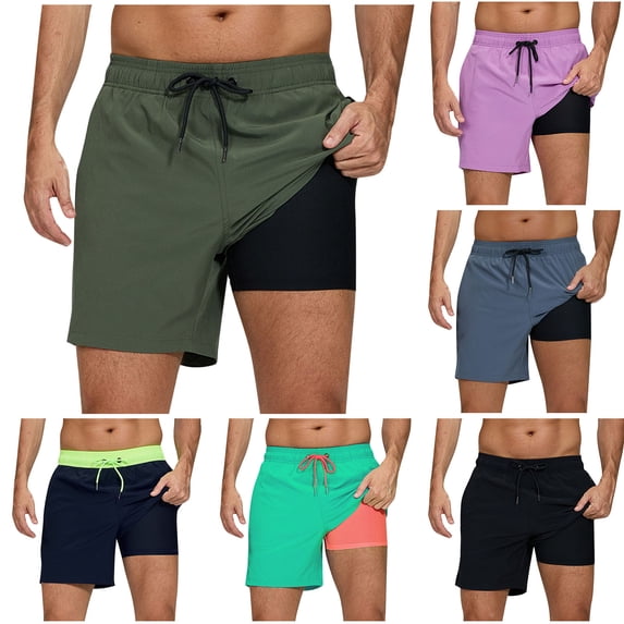 Men's 2 in 1 Athletic Shorts 7" Inseam Running Short Pants with Breathable Mesh Compression Liner Quick Dry Workout Training Performance Stretch with Pockets