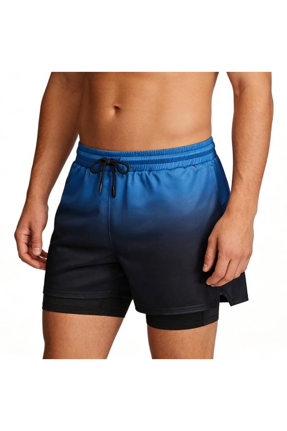 Men's 2 in 1 Gradient Athletic Shorts with Compression Liner Running Workout Shorts, Quick Dry Performance Short Pants for Basketball Training Exercise Elastic Waist Drawstring