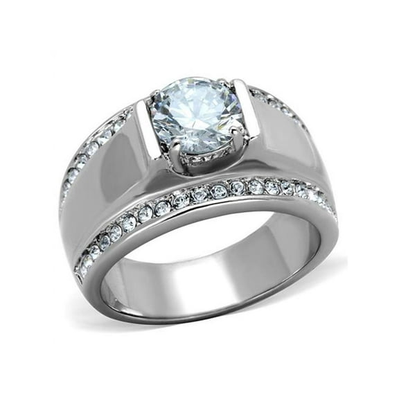 Men's 2.25 Ct Round Cut Cubic Zirconia, Silver Stainless Steel Ring Size 12