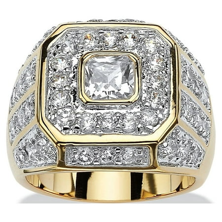 Men's 2.33 TCW Square-Cut and Round Cubic Zirconia Octagon Grid Ring 14k Gold-Plated