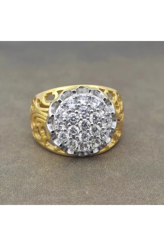 Men's 2.5CT Fancy Cluster Round Cut Lab-Created Diamond Wedding Ring 925 Silver 14K Yellow Gold Plated
