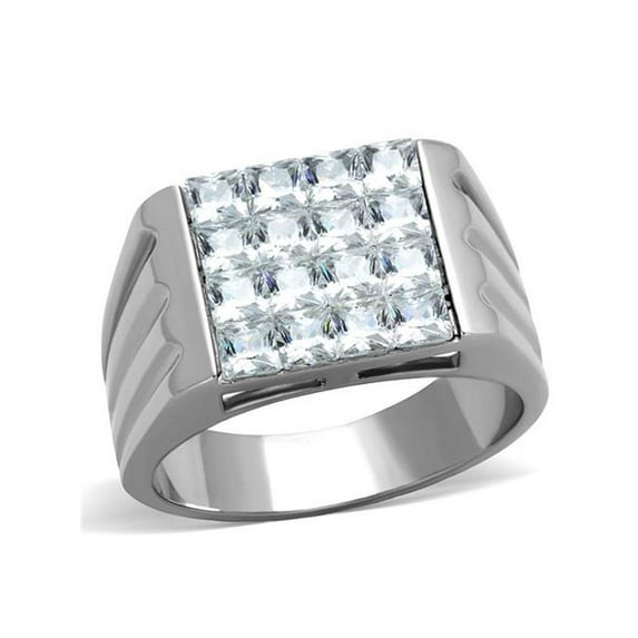 Men's 2.88 Ct Princess Cut Cubic Zirconia, Silver Stainless Steel Ring Size 9